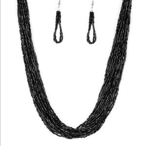 Black Rice Bead Necklace w/earrings & Bracelet